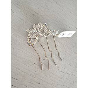 Silver tone Bridal Long Comb Barrette Hairpiece